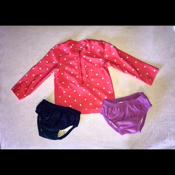 Baby Girl swim dots rash guard top & bottoms set